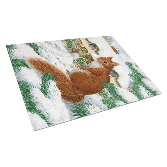 Caroline's Treasures Red Squirrel & Cottage Glass Cutting Board Large