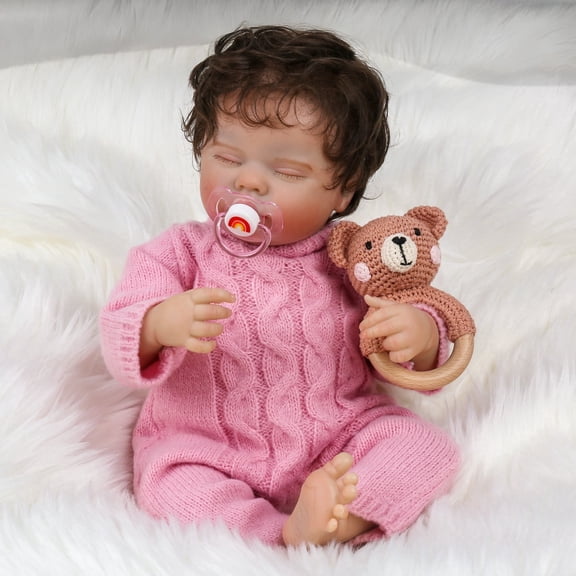 Reborn Baby Dolls 18 inch Sleeping Newborn Baby Girl Soft Cloth Body with Accessories Gift Set for Kids Age 3