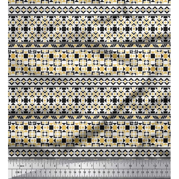 Soimoi Cotton Duck Fabric Aztec Geometric Decor Fabric Printed Yard 42 Inch Wide