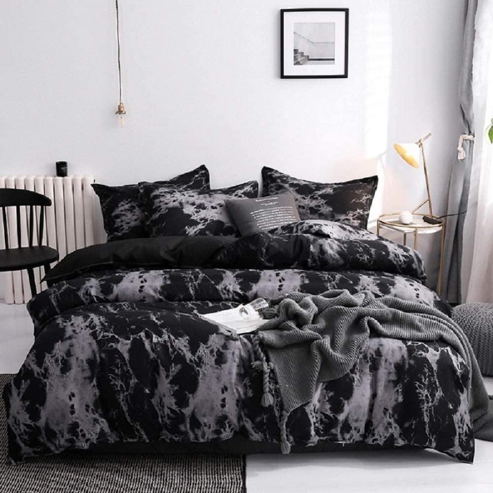 Decorative 3 Piece Duvet Cover with 2 Pillow Shams Marble Bedding Set Granite Surface with Stormy Natural Mineral Stone Pattern Comforter Cover Full Size for Kids Teens Adult Women Black White Decorative 3 Piece Duvet Cover with 2 Pillow Shams Marble Bedding Set Granite Surface with Stormy Natural Mineral Stone Pattern Comforter Cover Full Size for Kids Teens Adult Women Black White