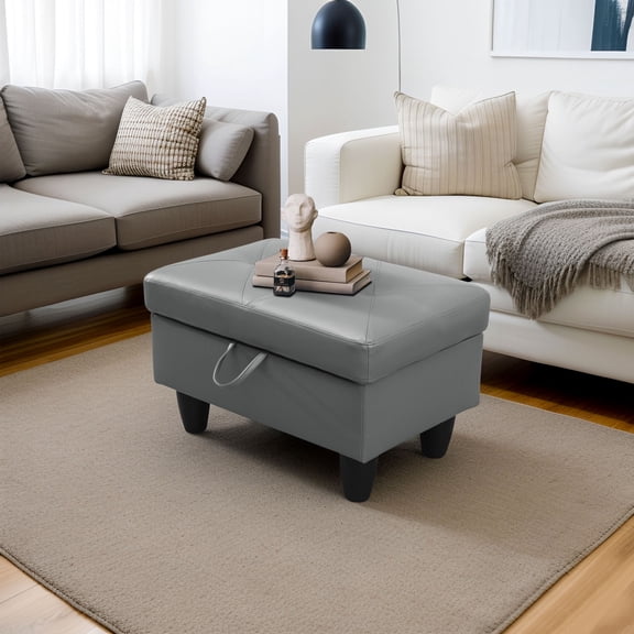 Faux Leather Storage Ottoman for Living Room