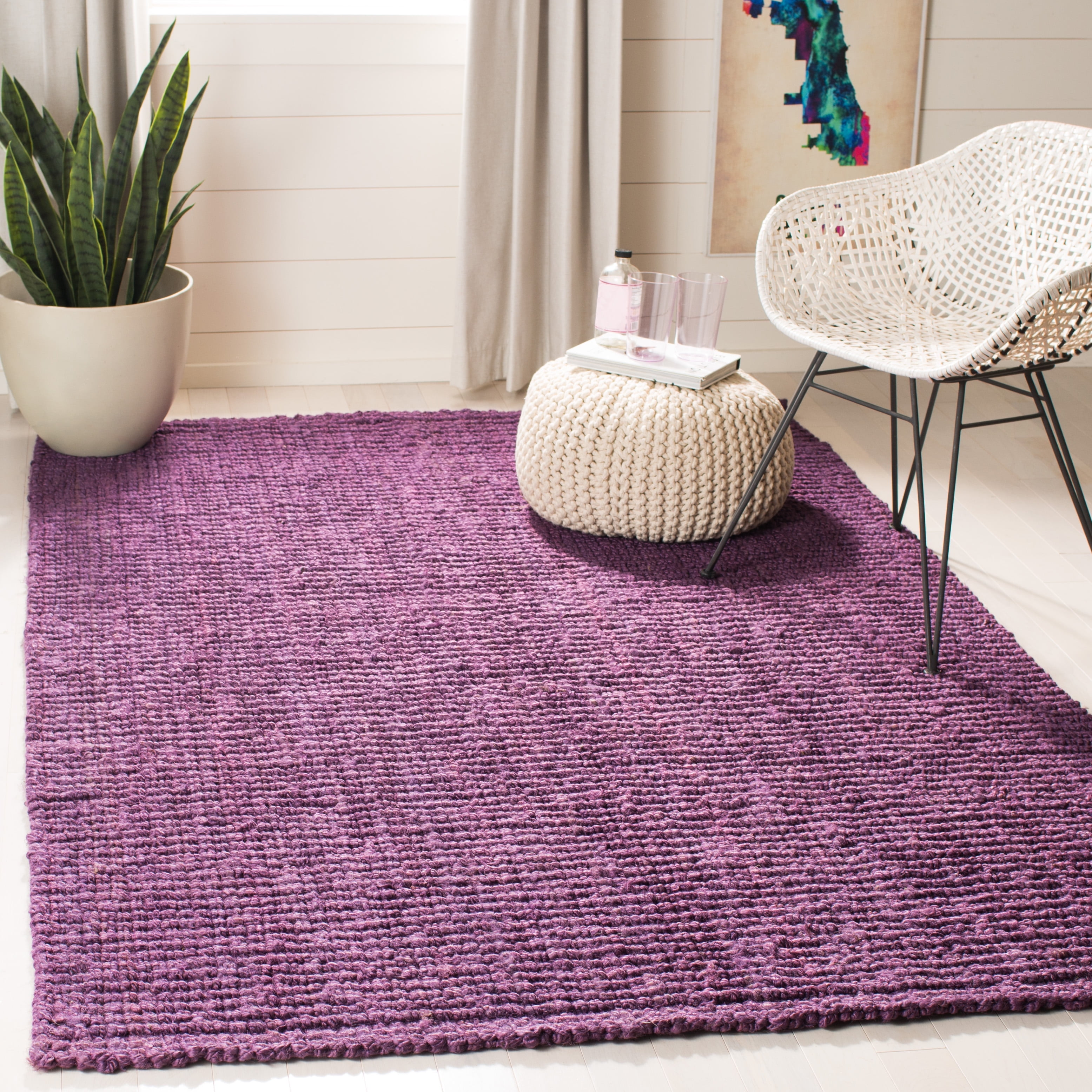 Safavieh Natural Fiber Levi Solid Area Rug, Purple, 6' x 6' Square