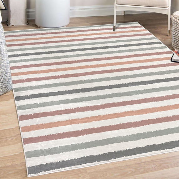 Striped Decorative Rug, Geometric Colorful Tone Brush Style Lines Grunge Retro Digital Print, Quality Carpet for Bedroom Dorm and Living Room, 6 Sizes, Peach Bluegrey, by Ambesonne