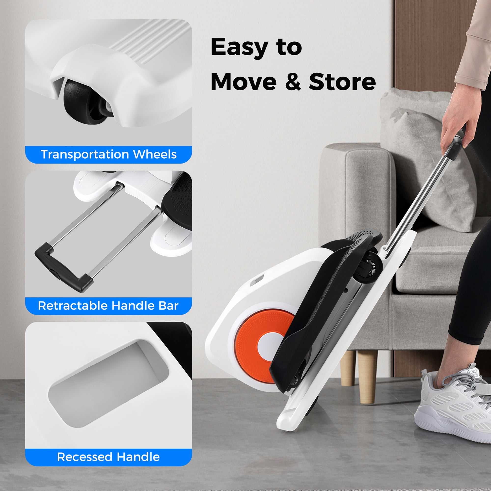 Gymax Under Desk Elliptical Machine w/ Display Monitor Remote Control for Home Office White