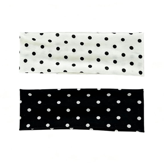 TELOLY 2Pcs Black White Polka Dot Wide Headbands for Women, Elastic Non-Slip Hair Accessories, Vintage Fashion Workout Yoga Head Bands, Cute Styling Decor for Daily &Amp; Party Use (White, Black)