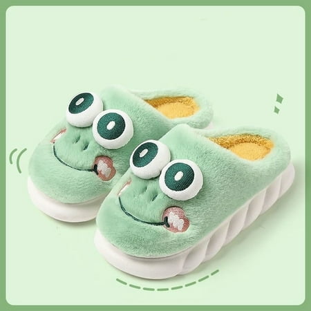 

CoCopeanut Cute Plush Slippers 3d Frog Shaped Slippers For Girls Shoes Women Winter Warm Closed Fluffy Fur Home Slippers Gift Furry Slides