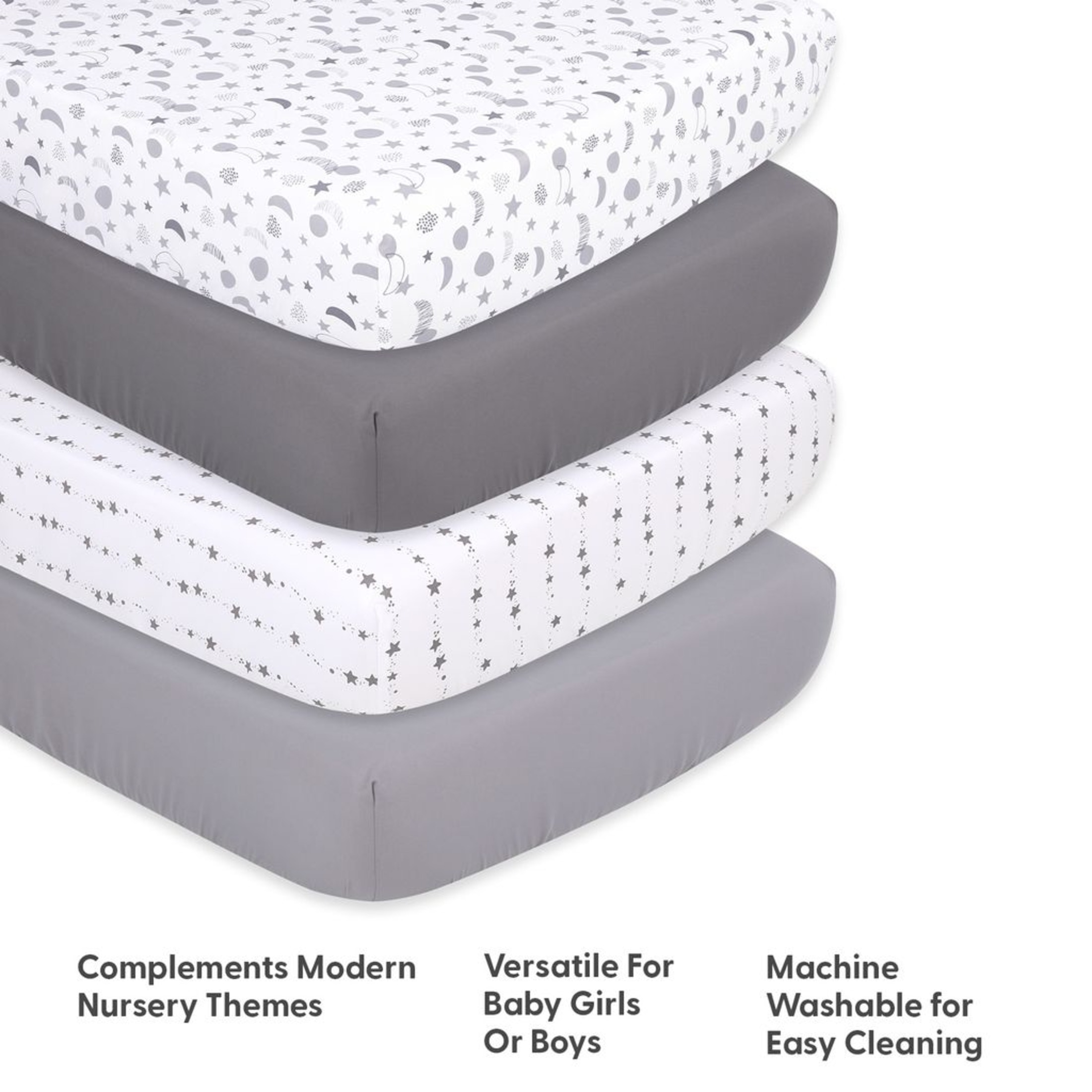 The Peanutshell Gray Celestial Crib Sheet Set, 4-Pack photo 3