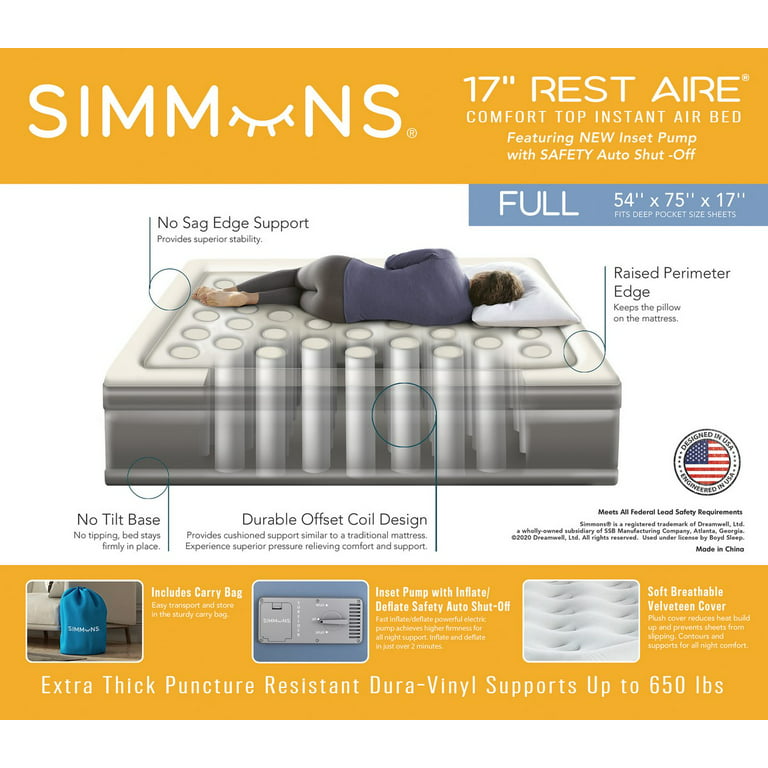 Simmons Rest Aire 17 Queen Air Mattress with Pump