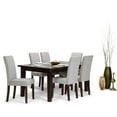 thumbnail image 2 of Acadian Transitional 7 Pc Dining Set with 6 Upholstered Parson Chairs in Cloud Grey Linen Look Fabric and 66 inch Wide Table, 2 of 3