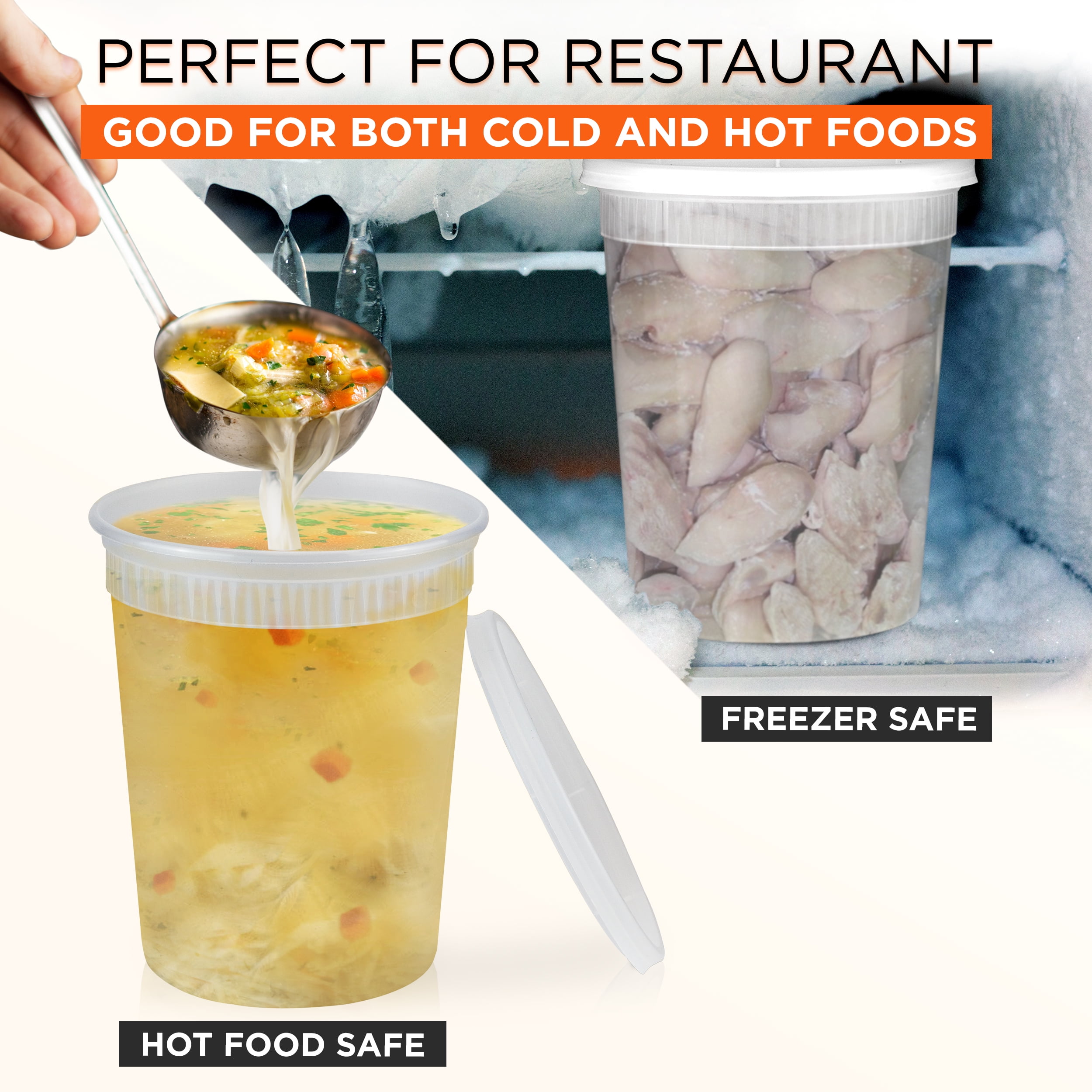 [24 Sets] 32 oz. Plastic Deli Food Storage Containers with Airtight Leak  Proof Lids - Reusable - Microwave, Fridge, and Freezer Safe