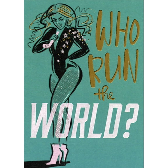 Designer Greetings Who Run the World : Woman with Pink Party Horn Funny / Humorous Feminine Birthday Card for Her : Woman : Women