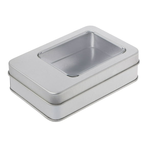 UNTERING Rectangular Tinplate Storage Box with Half Clear Window Lid Metal Tin Can Boxes for Lip Gloss Watercolor Jewelry Makeup