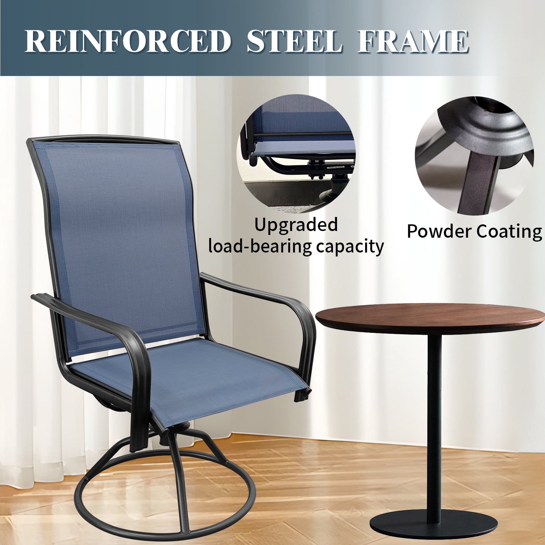 Set of 2 Patio Swivel Dinning Chairs: 360°Swivel & 15° Rocking Motion, Ergonomic High-Back with Weatherproof Teslin Fabric & Metal Frame for Backyard, Poolside, Garden & Porch