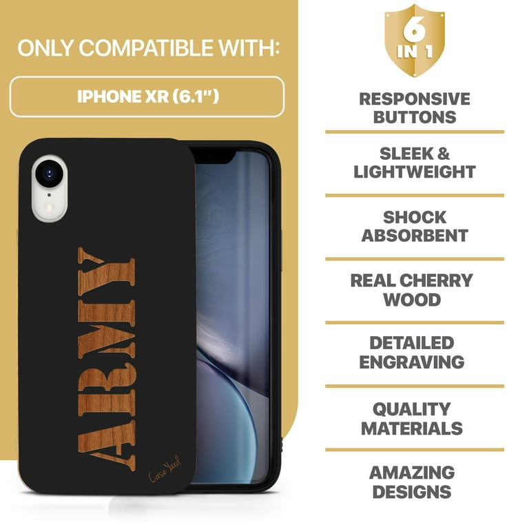 CaseYard Wood Phone case for iPhone 11 Laser Engraved US Army Stencil  Design Black Wood Compatible iPhone case Protective Shockproof Slim fit  Cell