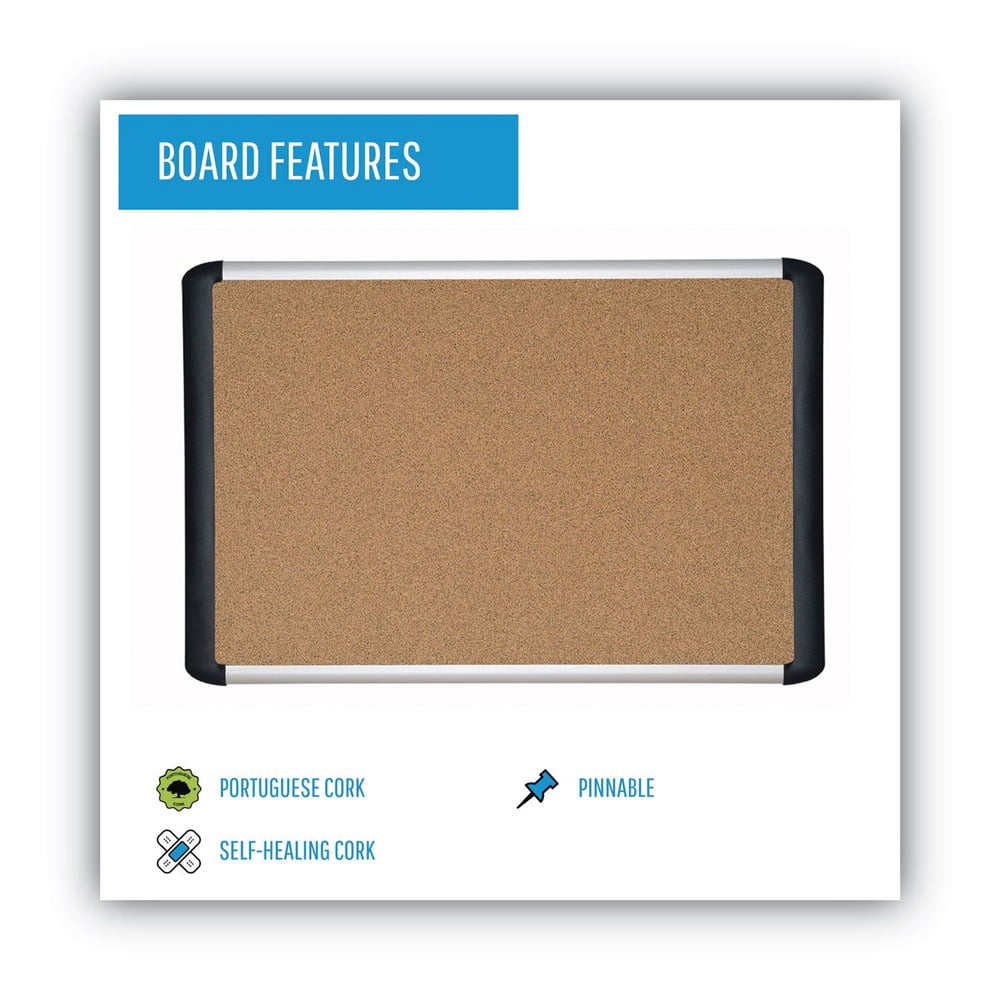 MasterVision 560375093354 48 in. x 36 in. Tech Cork Board - Tan Surface, Silver/Black Aluminum Frame