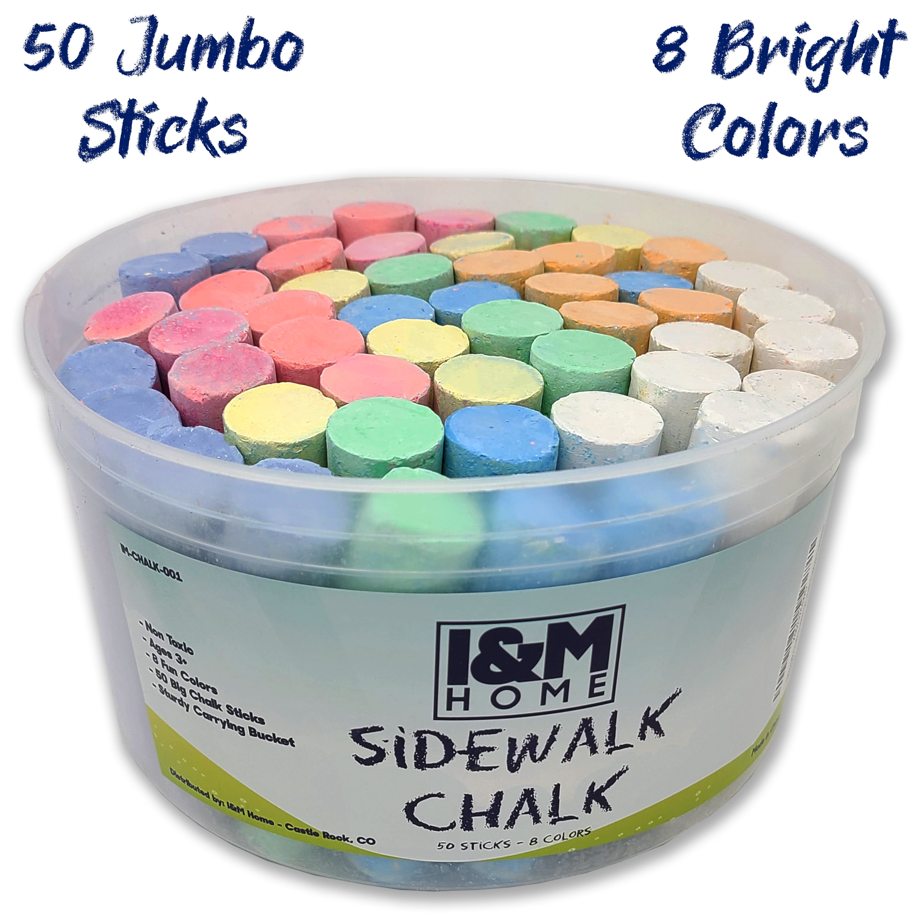 50ct Bucket of Sidewalk Chalk 12 Unique Colors 