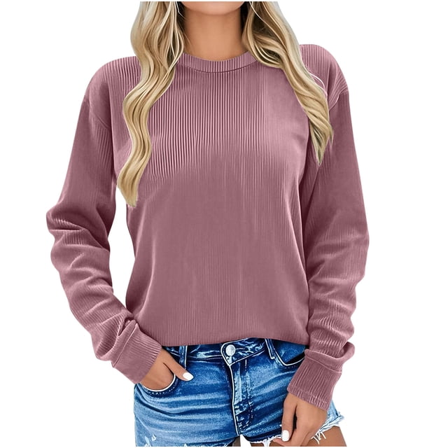 Mgmyaa Hauts en Velours Côtelé pour Femmes Col Rond Manches Longues Sans Capuche Chandails en Molleton Chandail Chemises