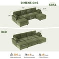 thumbnail image 4 of BedLuxury 104" Large Sectional Sofa with Pull Out Bed, Storage Ottoman & USB Charging , U Shaped Sleeper Couch for Living Room, Corduroy Green, 4 of 10