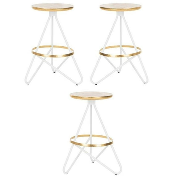 Home Square 24" Counter Stool in Gold and White - Set of 3