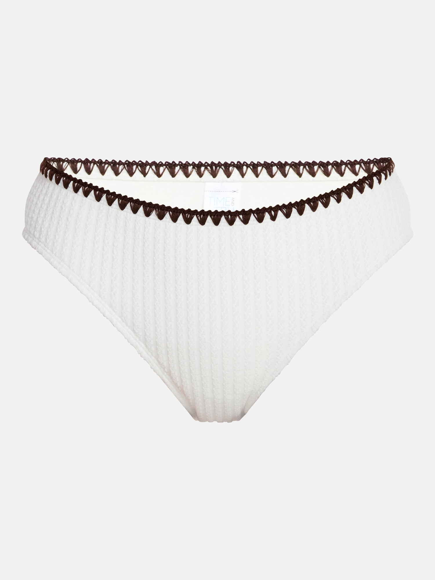 Time and Tru Women's Mid Rise Bikini Bottoms with Contrast Trim, Sizes XS-3X