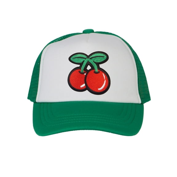 Top Headwear Boys Girls Red Cherry Hat - Youth Snapback Trucker Cap, Green/White