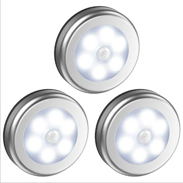 Lámpara LED inalámbrica de 3 piezas con sensor de movimiento para armario, escalera, pasillo, cocina y dormitorio (cubierta plateada (luz blanca))