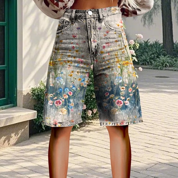 kaondbfi Women's Summer High Waisted Shorts Knee Length Fashionable and Casual Style with Pockets Lightweight and Breathable