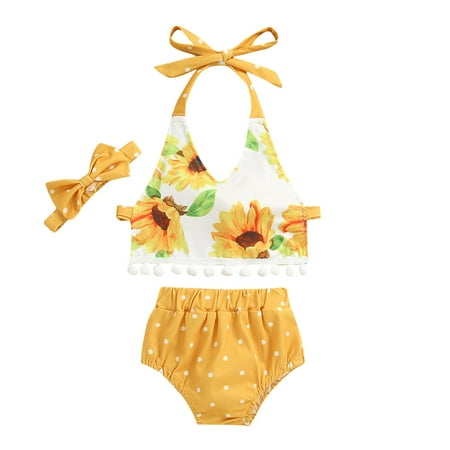 

TAIAOJING Kid Toddler Girl Clothes Baby Tassels Floral Suspender Strap Vest+Dot Shorts Baby Girl Outfits 18-24 Months
