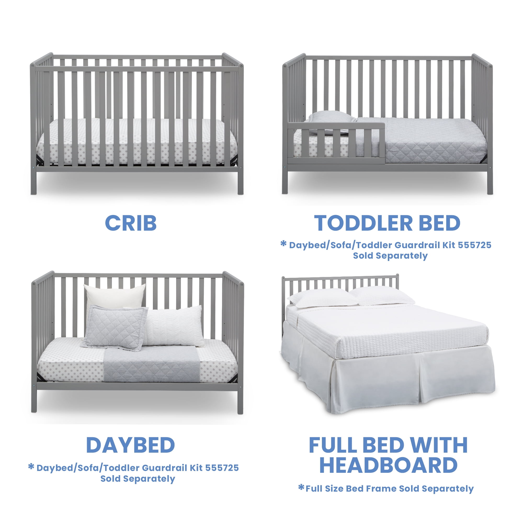 Delta Children Heartland 4-in-1 Convertible Crib, Greenguard Gold Certified, Gray