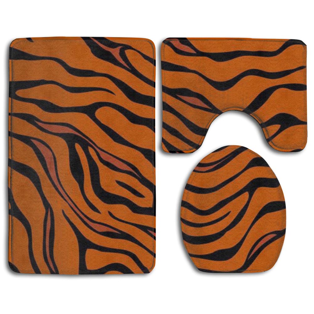 PUDMAD Tiger Stripe 3 Piece Bathroom Rugs Set Bath Rug Contour Mat and