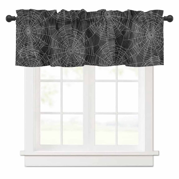 Halloween Valances for Windows Cobweb Rod Pocket Curtain Valance Window Treatment Short Curtains for Kitchen Living Room, 60"x18"