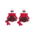 thumbnail image 2 of RUINIXCW Newborn Baby Girl Fall Winter Outfit Ribbed Plaid Romper Dress Infant Baby Girl Clothes Ruffles Long Sleeve Bodysuit Jumpsuit Headband Socks Set, 2 of 5
