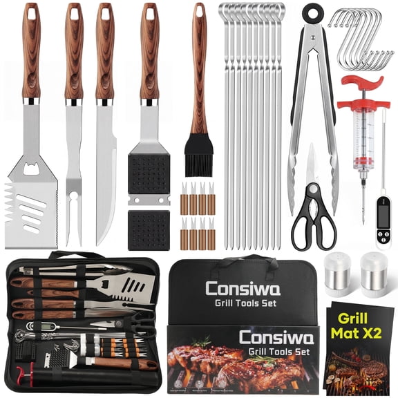 Consiwa 39pcs BBQ Grill Accessories Sets, Stainless Steel Barbecue Tools Kit, Suitable for Blackstone Griddle, Outdoor Camp Cooking Utensils, Father's Day Gift for Men & Chef Dad