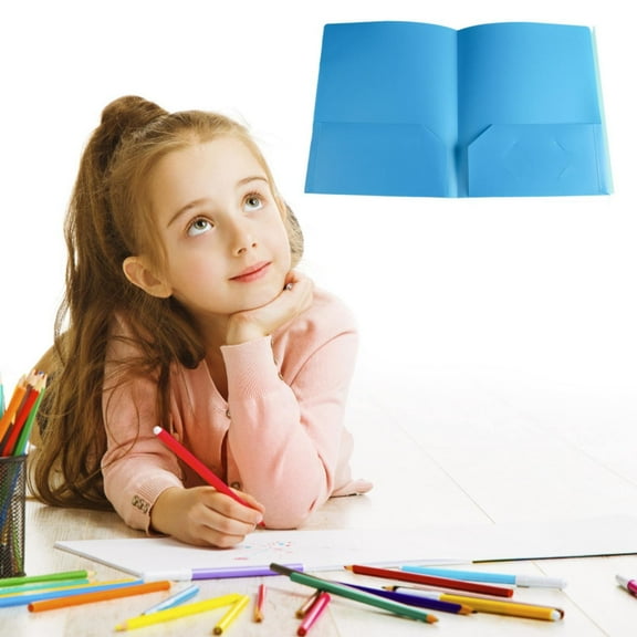 Colored Plastic File School Folder Letter Size, Folders with 2 Pockets, Heavy Duty Poly Portfolio Folder with Two-Pockets (Black) 18.5Inches