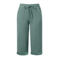 thumbnail image 4 of FYEGRE Women's Everyday Pants 2025 Summer Women Linen Capri Pants Loose Comfy Elastic Waist Wide Leg Cropped Beach Trousers For Casual Army Green XL, 4 of 6