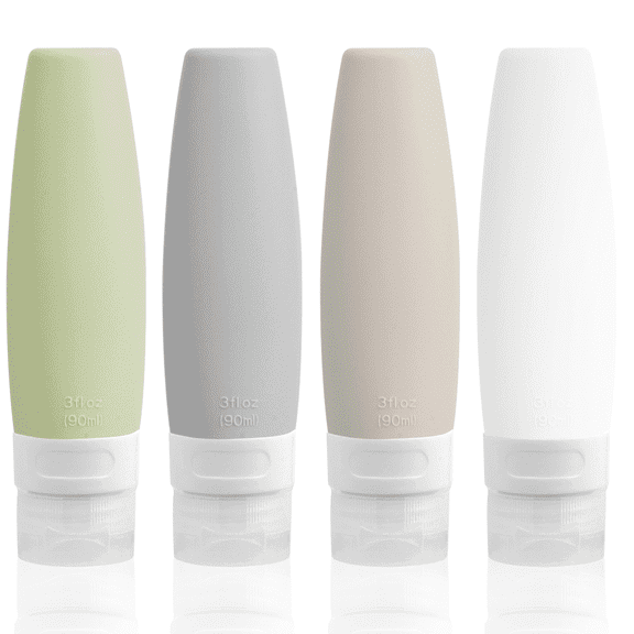 SUPTREE Silicone Travel Size Toiletries Bottles Containers 4 Pack Leakproof Squeezable Refillable Travel Accessories (3oz/90ml)