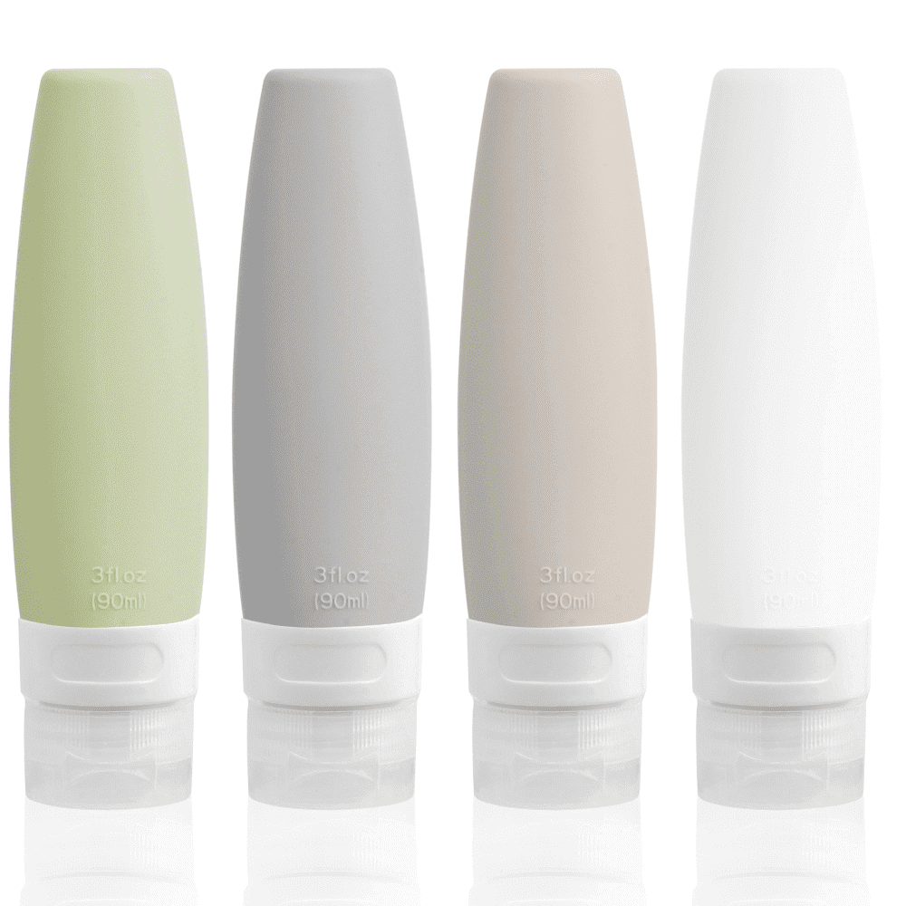 SUPTREE Silicone Travel Size Toiletries Bottles Containers 4 Pack Leakproof Squeezable Refillable Travel Accessories (3oz/90ml)