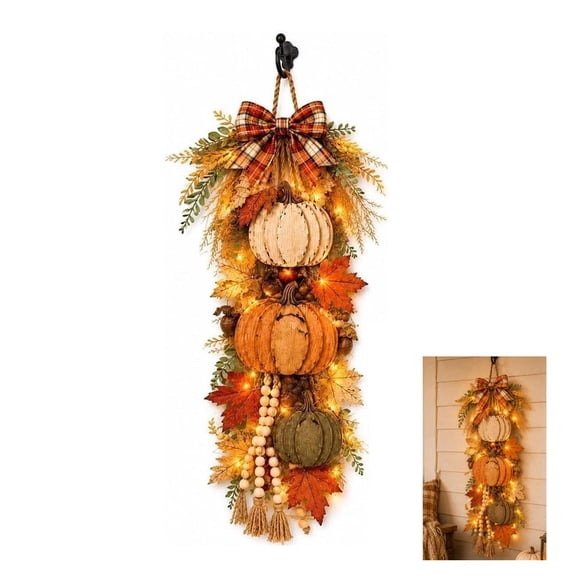 Rustic Wooden Pumpkin Door Hanging, Fall Swags Decorate, Rural Pumpkin Hanging Lantern, for Farmhouse Porch Front Door Home