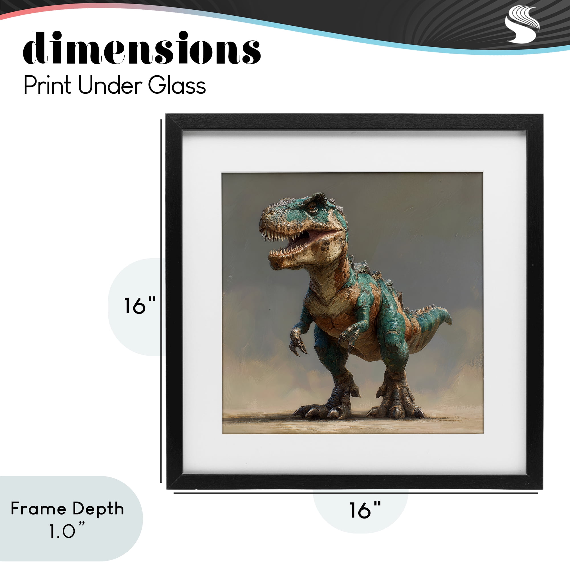 Stupell Industries Turquoise T-Rex Study Black Framed Print Under Glass, design by Wumples