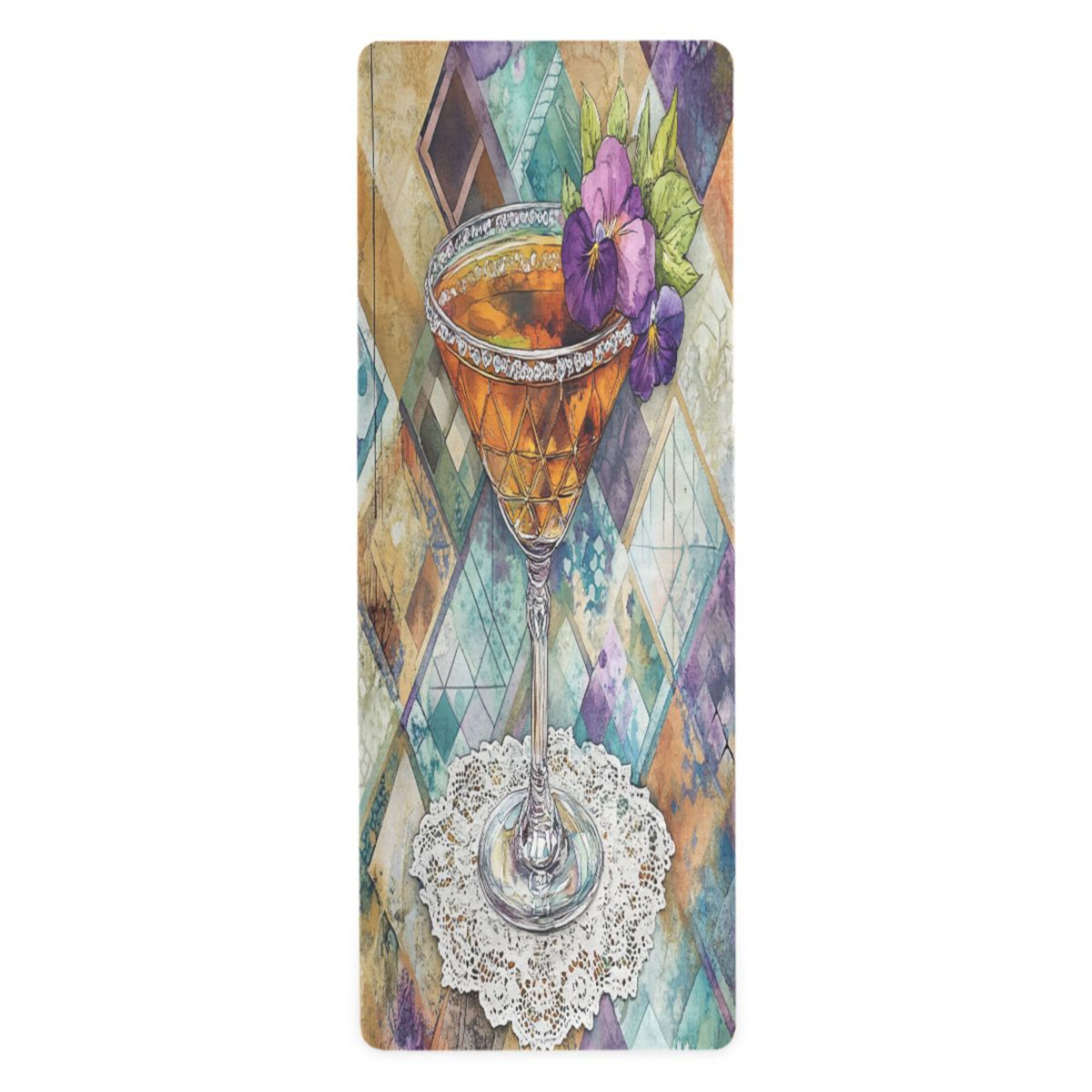 BZSMCE Yoga Mat Women Cocktail with Purple Flowers Fitness Mat