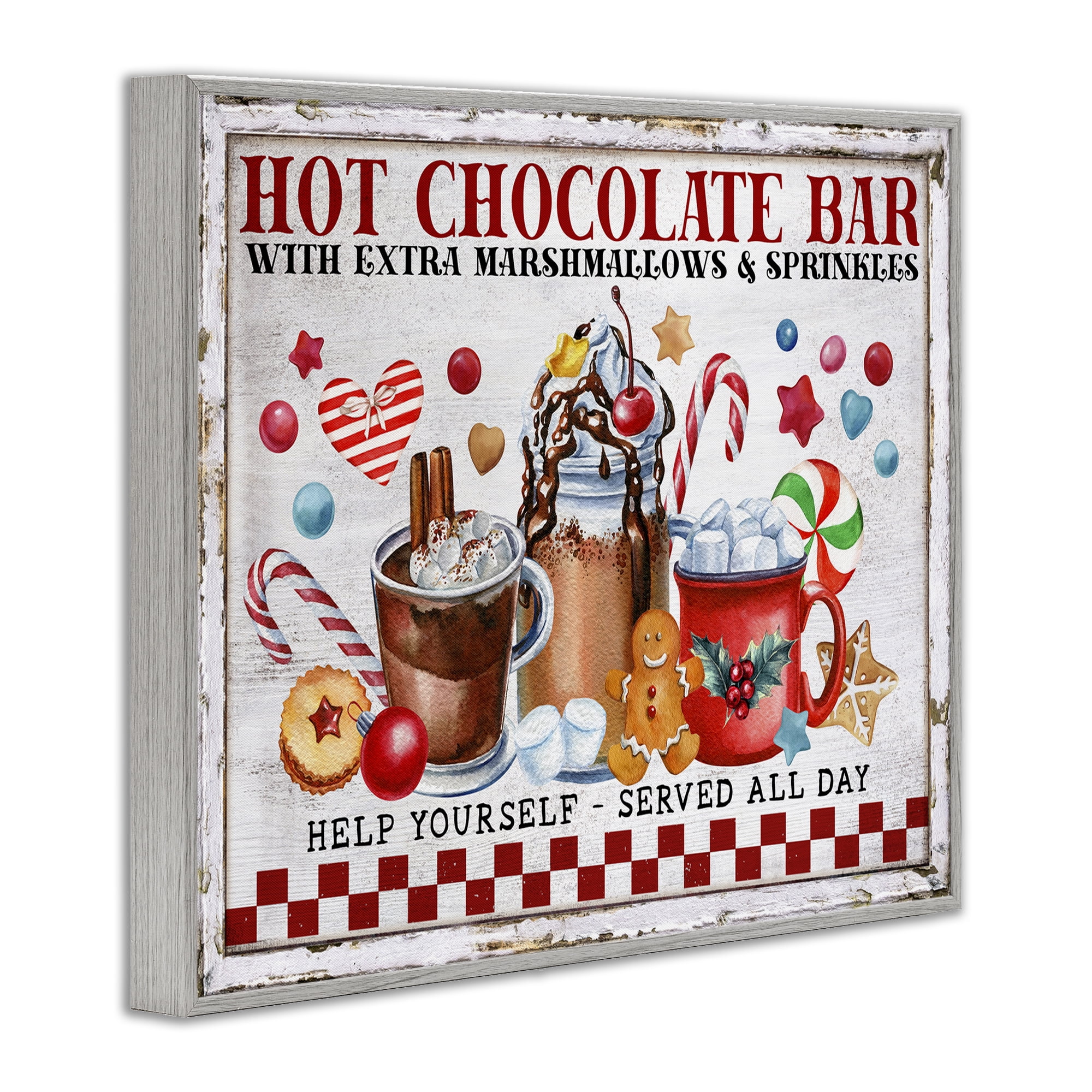 Stupell Industries Hot Chocolate Bar Holiday Painting Gray Framed Art Prints Wall Art, 30 x 24