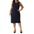 thumbnail image 3 of Agnes Orinda Plus Size Dress Suits for Women Two Piece Outfits Blazers Jacket and Sleeveless Dress Business Casual Suit Sets 4X Navy Blue, 3 of 7