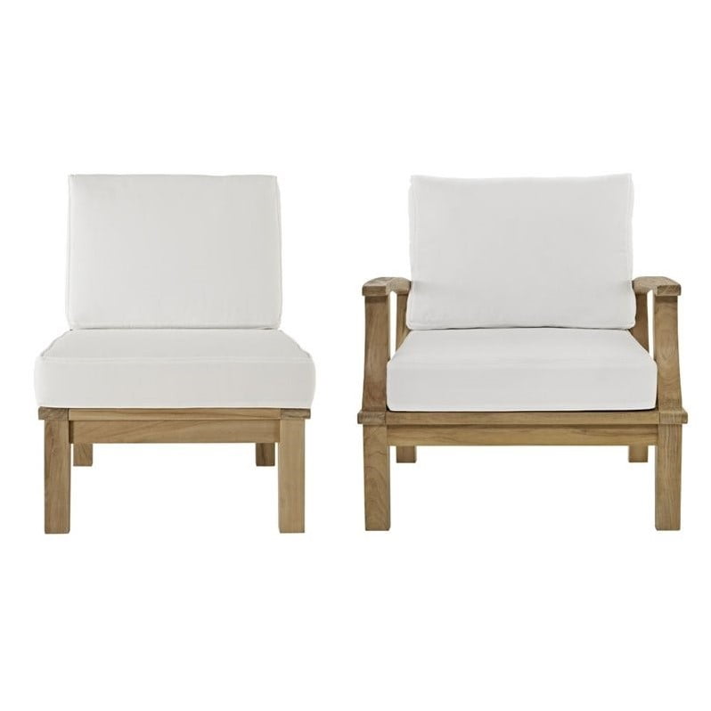 Modway Marina Outdoor Teak Chairs In Natural And White Set Of 2