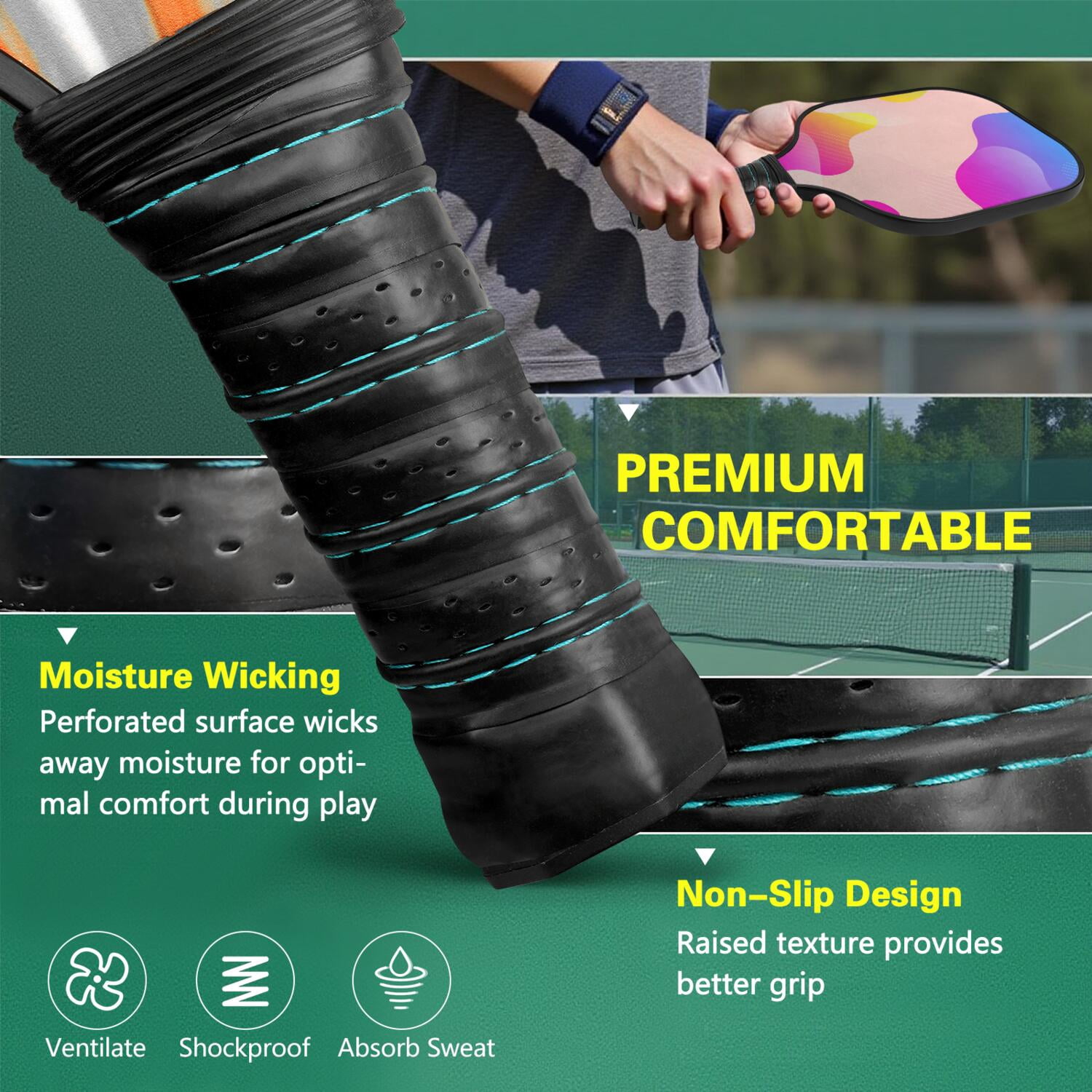 Pickleball Paddles Set Of 1, Fiberglass Surface, Neon Fluid Print, 1 Paddle, 2 Balls & Bag