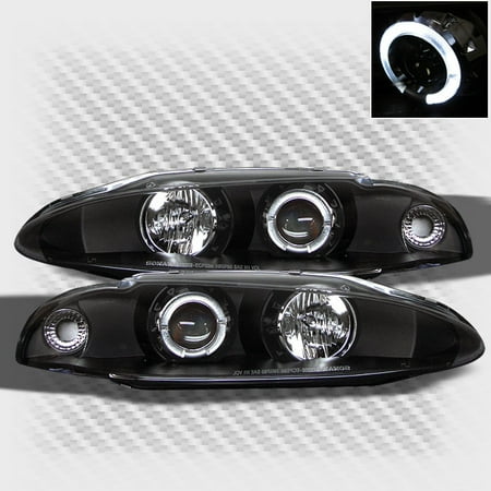 - 1995-1996 Mitsubishi Eclipse Halo Projector Black Headlights Lamp Replacement Pair Left+Right