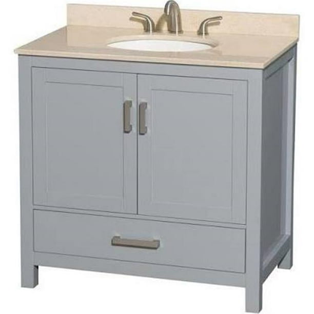 Wyndham Collection Sheffield 36 Inch Single Bathroom Vanity In Gray White Carrera Marble Countertop Undermount Oval Sink And No Mirror Com 36 Inch Single Bathroom Vanity, Single Bathroom Vanity With Marble Countertop