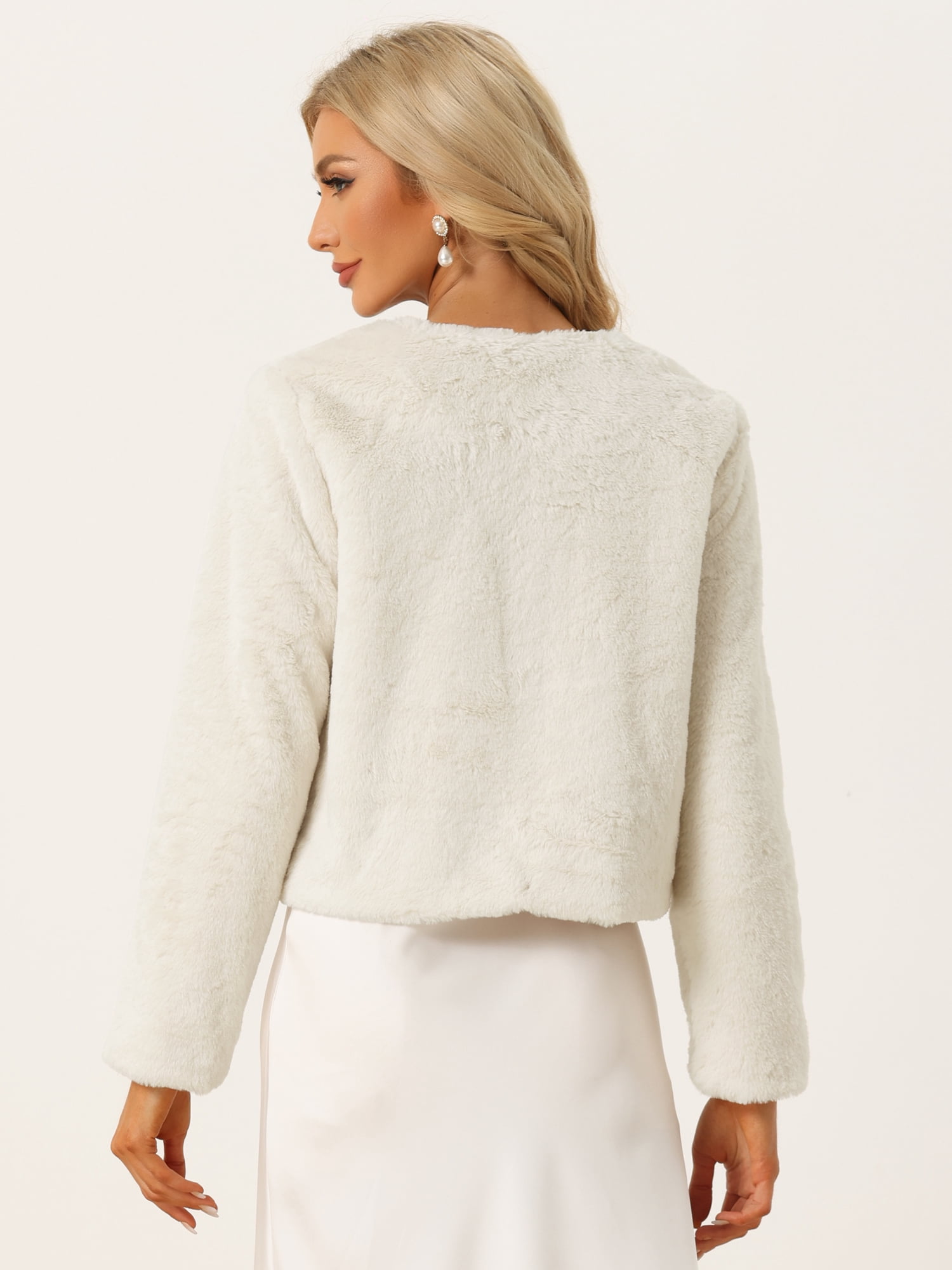 DARING DIVA Women's Formal Bolero Shrug Cropped Faux Fur Jacket XL Beige