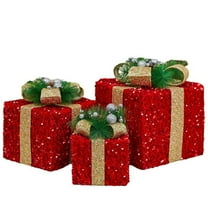 MOQIN 3 Pack Lighted Christmas Tinsel Gift Boxes Decor with Warm Lights Battery Operated Light Up Present Boxes Xmas Tree Decorations for Indoor Outdoor Home Tree and Mantel