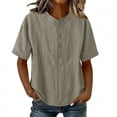 thumbnail image 3 of Uaswgudfs Women's Striped Henley Shirt, Short Sleeve V Neck Loose Fit Casual Blouse, 3 of 7