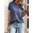 thumbnail image 4 of Camiseta de un solo pecho para mujer, jersey de cuello redondo medio abierto, Tops de viaje informales de Color sólido, camisetas de estilo dulce para mujer 2024, 4 of 4